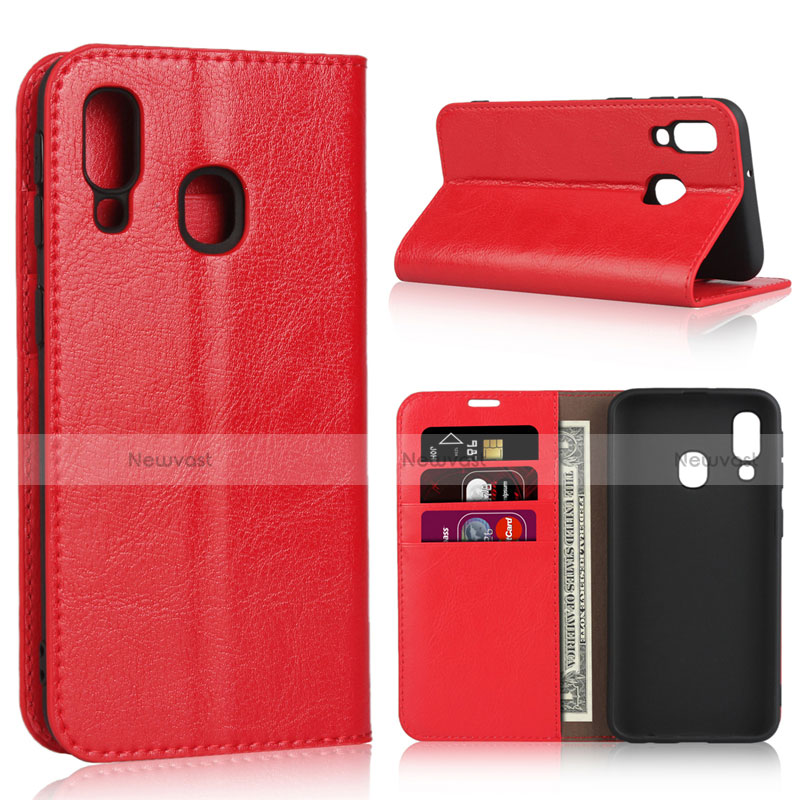 Leather Case Stands Flip Cover Holder for Samsung Galaxy A40 Red