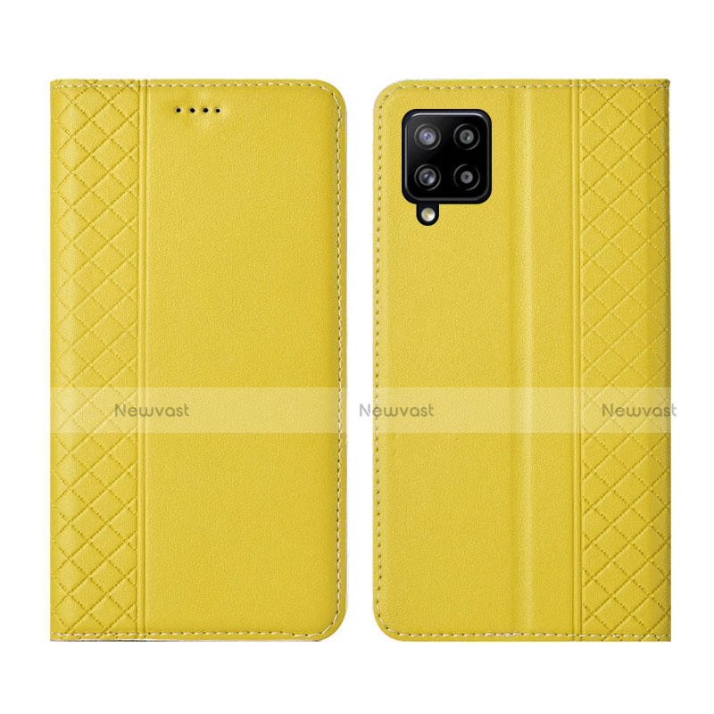 Leather Case Stands Flip Cover Holder for Samsung Galaxy A42 5G Yellow