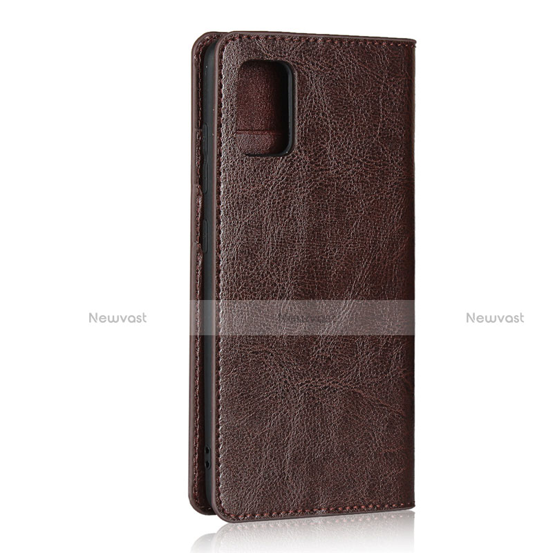 Leather Case Stands Flip Cover Holder for Samsung Galaxy A51 4G Brown