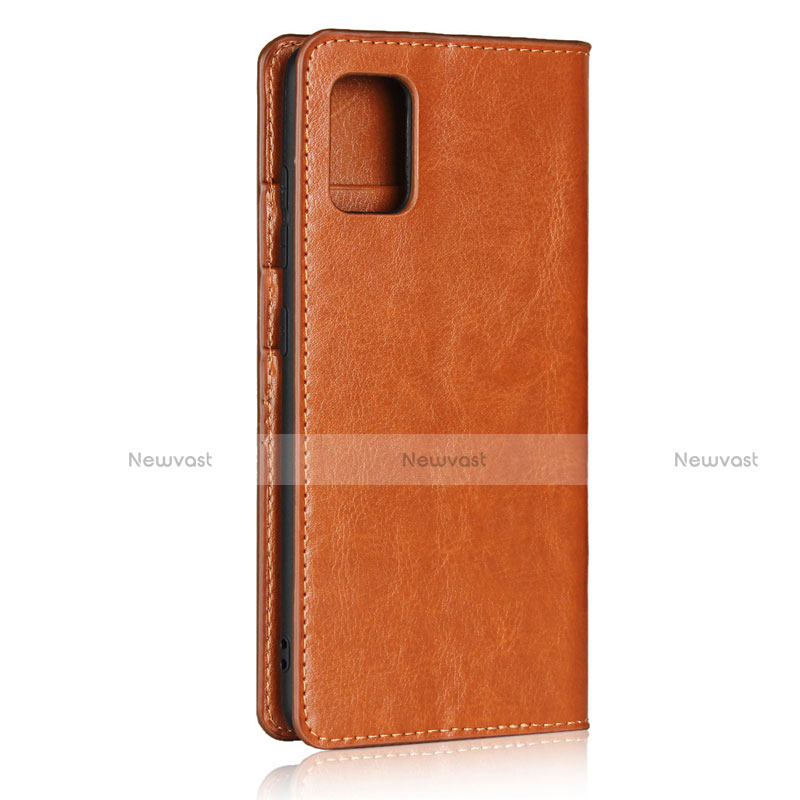 Leather Case Stands Flip Cover Holder for Samsung Galaxy A51 4G Light Brown