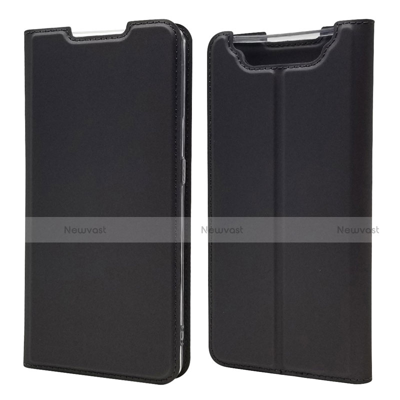 Leather Case Stands Flip Cover Holder for Samsung Galaxy A80 Black