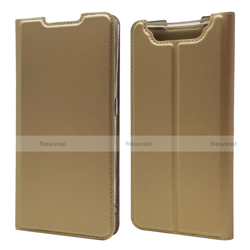 Leather Case Stands Flip Cover Holder for Samsung Galaxy A80 Gold