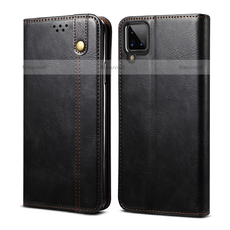 Leather Case Stands Flip Cover Holder for Samsung Galaxy F12 Black