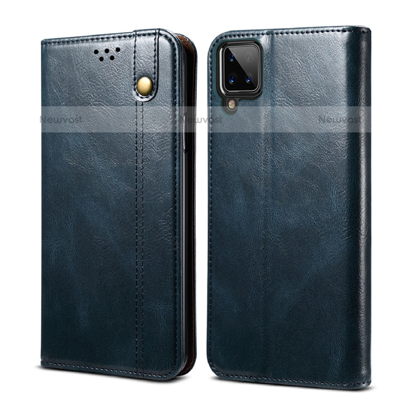 Leather Case Stands Flip Cover Holder for Samsung Galaxy F12 Blue
