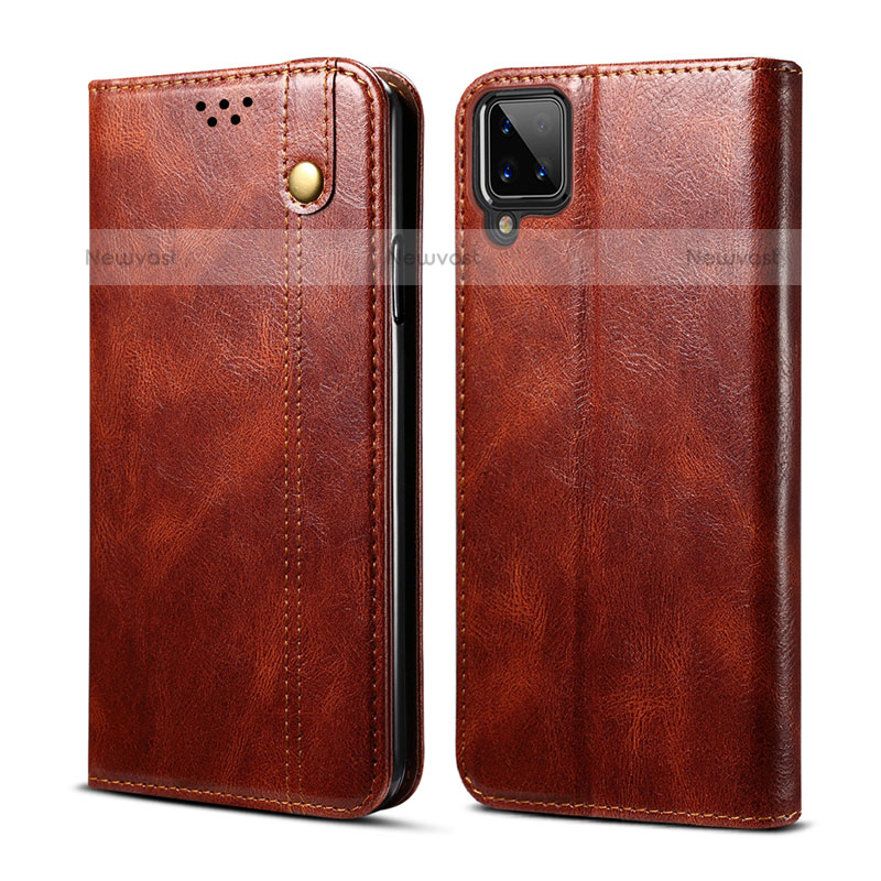 Leather Case Stands Flip Cover Holder for Samsung Galaxy F12 Brown