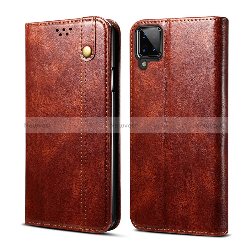 Leather Case Stands Flip Cover Holder for Samsung Galaxy M12 Brown