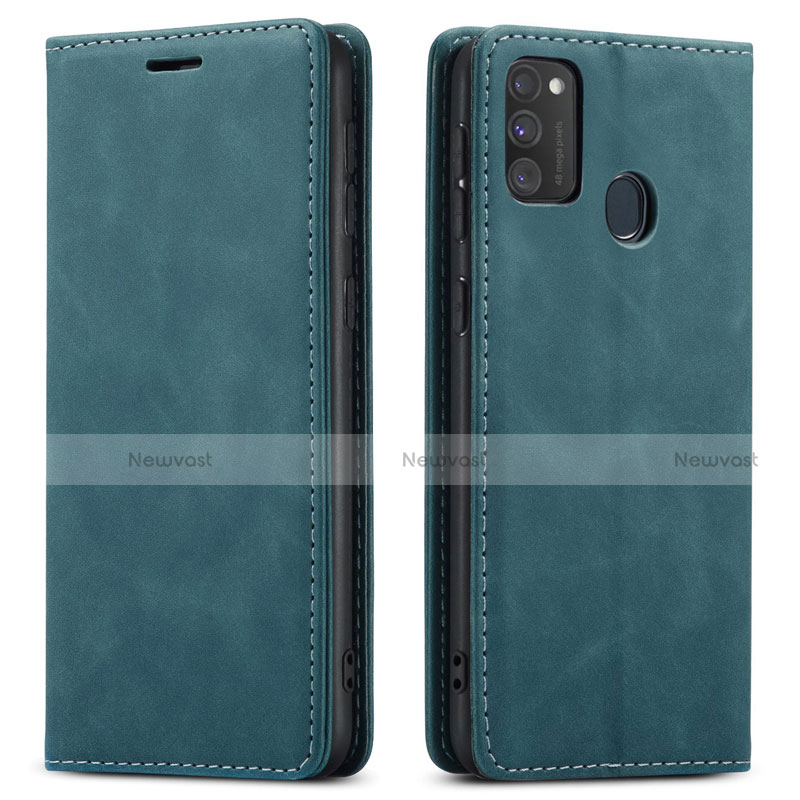 Leather Case Stands Flip Cover Holder for Samsung Galaxy M30s Blue