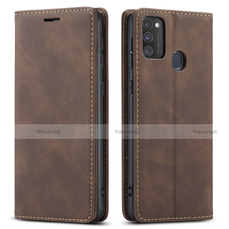 Leather Case Stands Flip Cover Holder for Samsung Galaxy M30s Brown