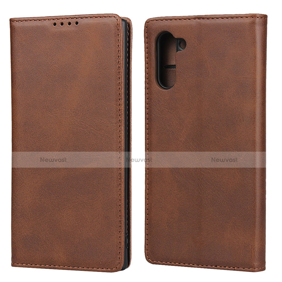 Leather Case Stands Flip Cover Holder for Samsung Galaxy Note 10 5G Brown