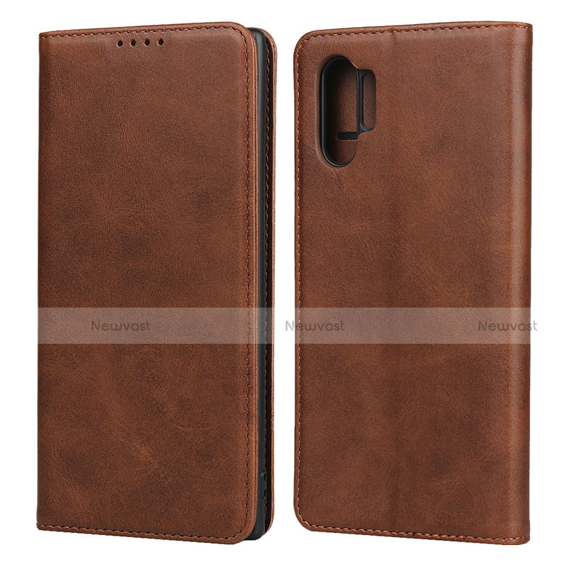 Leather Case Stands Flip Cover Holder for Samsung Galaxy Note 10 Plus 5G Brown