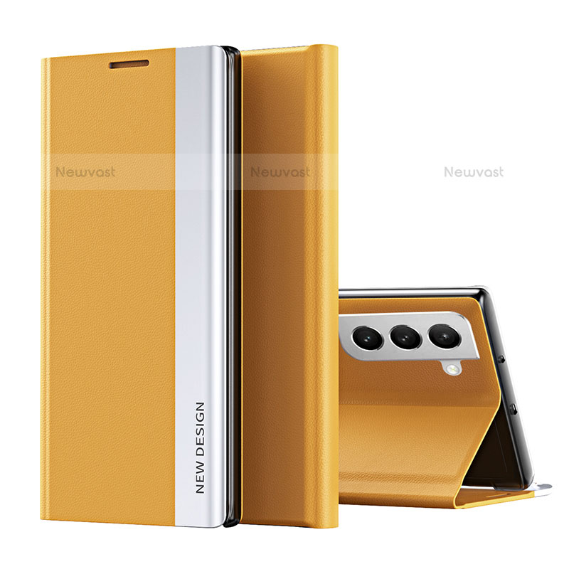 Leather Case Stands Flip Cover Holder for Samsung Galaxy S21 FE 5G Yellow