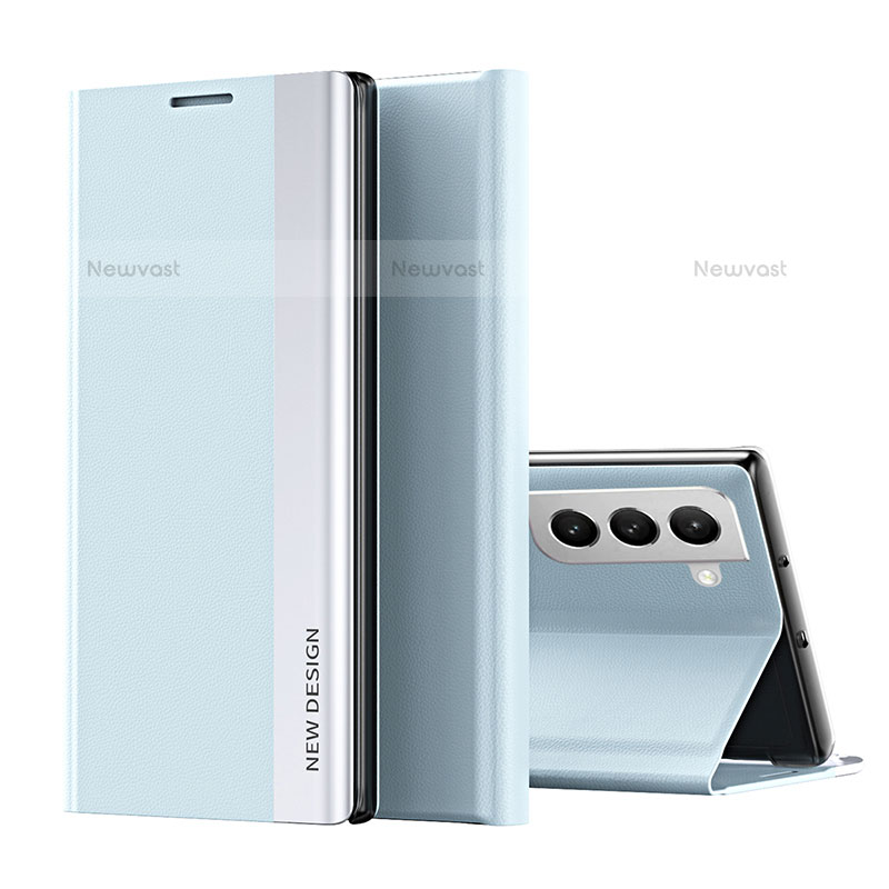 Leather Case Stands Flip Cover Holder for Samsung Galaxy S22 5G Mint Blue