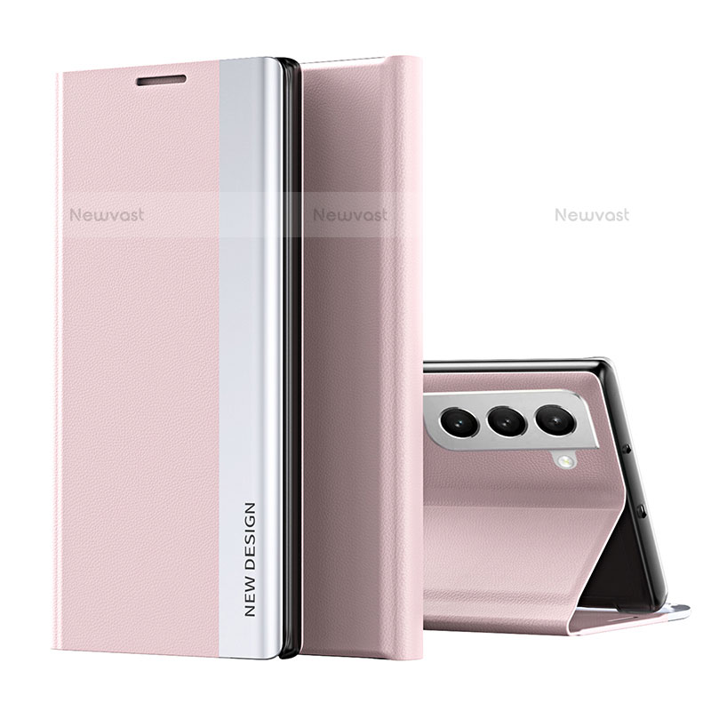 Leather Case Stands Flip Cover Holder for Samsung Galaxy S22 Plus 5G Pink