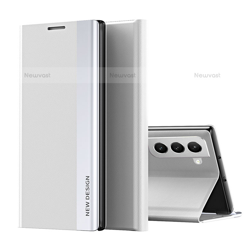 Leather Case Stands Flip Cover Holder for Samsung Galaxy S23 5G White