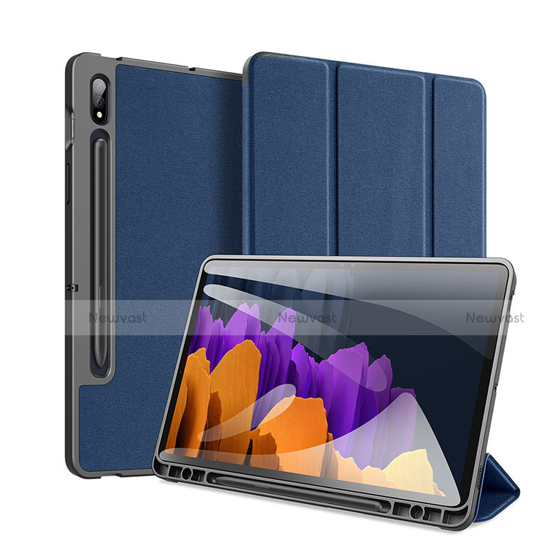 Leather Case Stands Flip Cover Holder for Samsung Galaxy Tab S7 11 Wi-Fi SM-T870 Blue