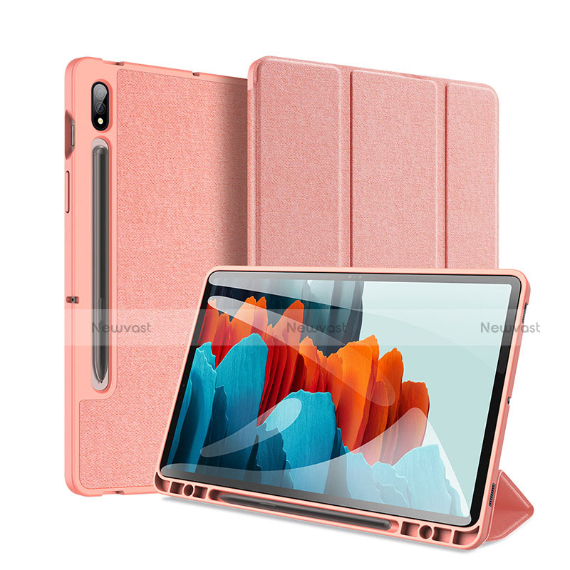 Leather Case Stands Flip Cover Holder for Samsung Galaxy Tab S7 Plus 12.4 Wi-Fi SM-T970 Pink