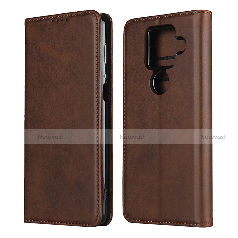 Leather Case Stands Flip Cover Holder for Sharp AQUOS Sense4 Plus Brown