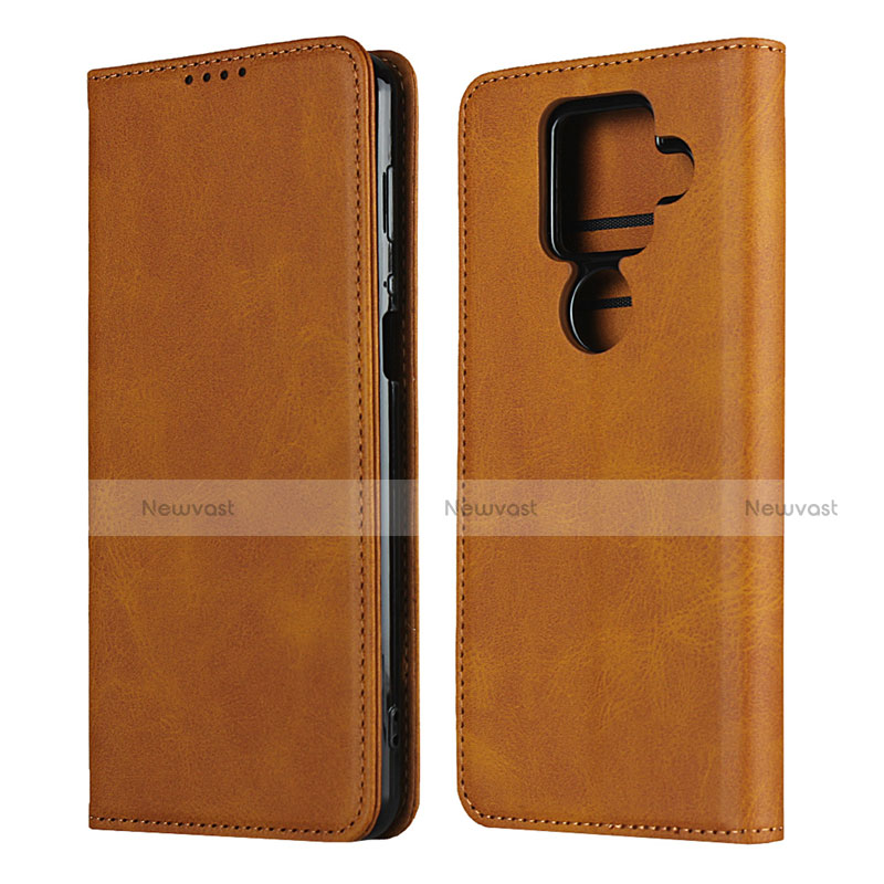 Leather Case Stands Flip Cover Holder for Sharp AQUOS Sense4 Plus Light Brown