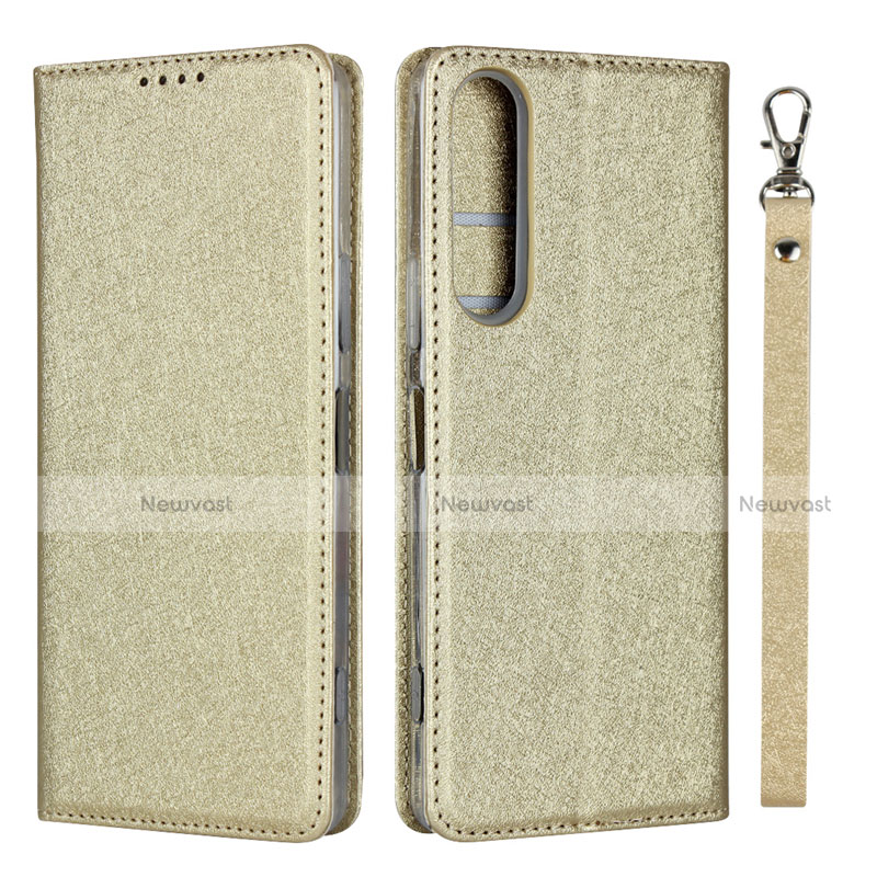 Leather Case Stands Flip Cover Holder for Sony Xperia 1 II Gold