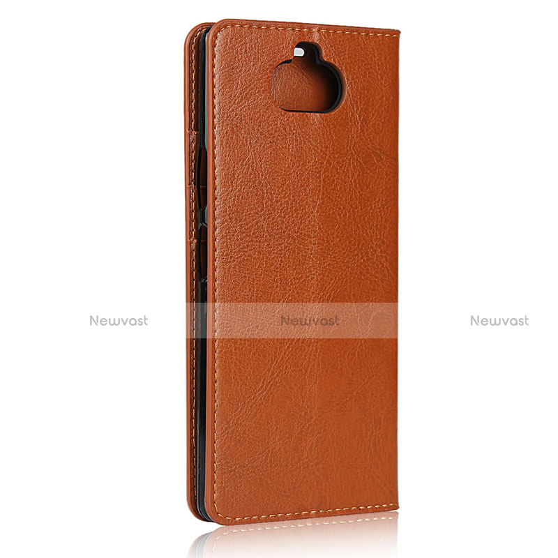 Leather Case Stands Flip Cover Holder for Sony Xperia 8 Light Brown