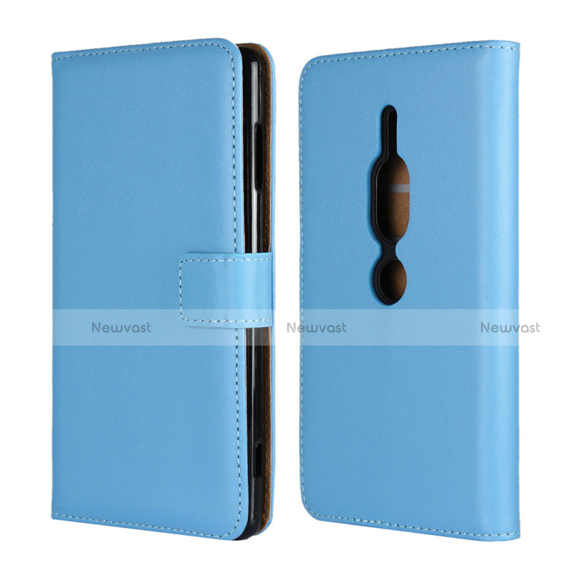 Leather Case Stands Flip Cover Holder for Sony Xperia XZ2 Premium Sky Blue