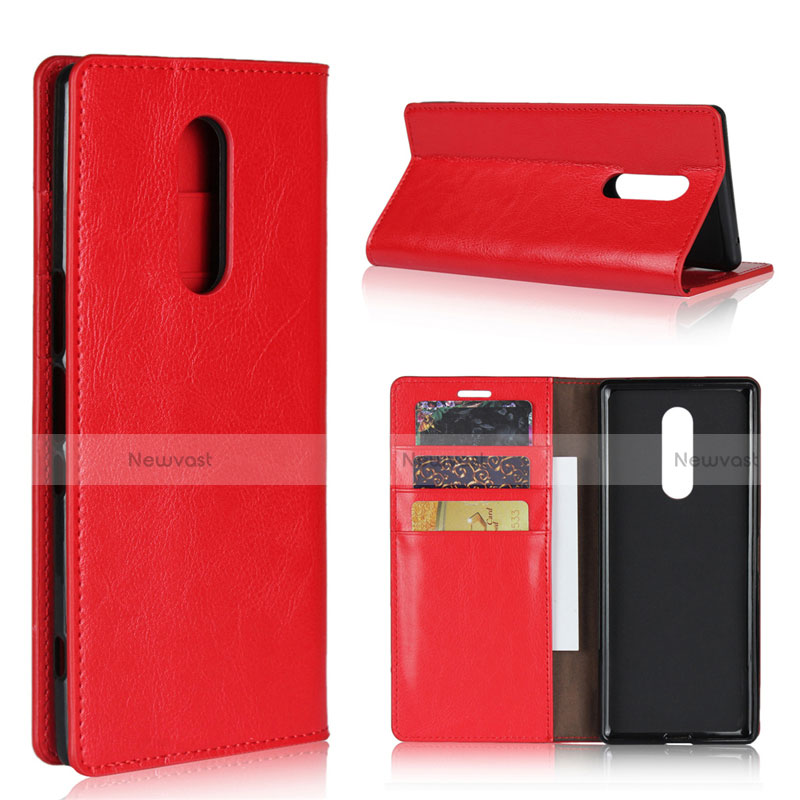 Leather Case Stands Flip Cover Holder for Sony Xperia XZ4 Red