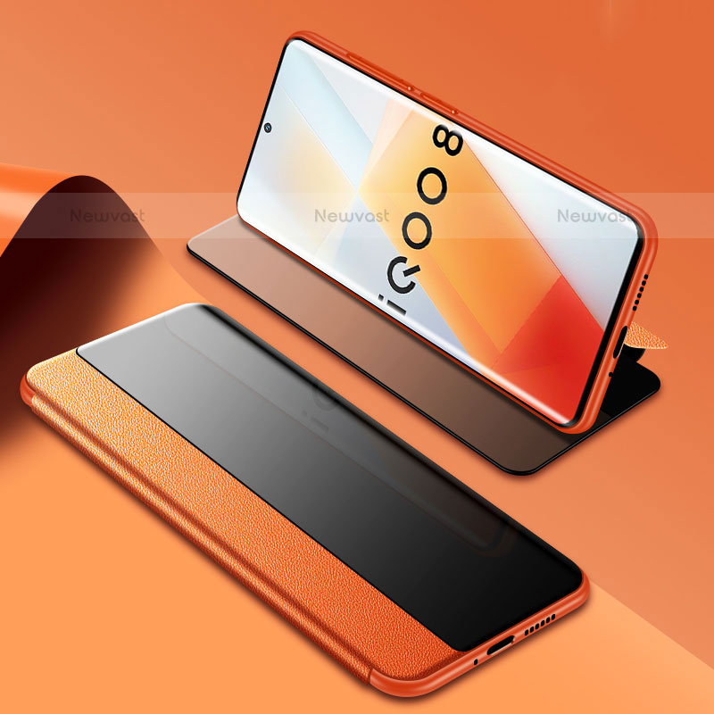 Leather Case Stands Flip Cover Holder for Vivo iQOO 8 5G Orange