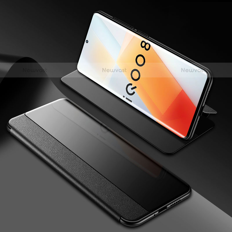 Leather Case Stands Flip Cover Holder for Vivo iQOO 8 Pro 5G Black