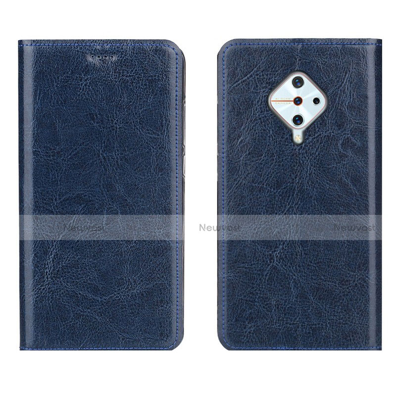Leather Case Stands Flip Cover Holder for Vivo S1 Pro Blue