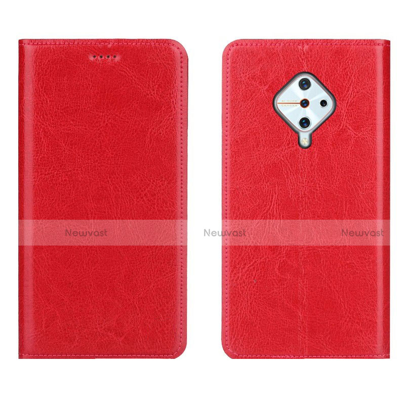 Leather Case Stands Flip Cover Holder for Vivo S1 Pro Red