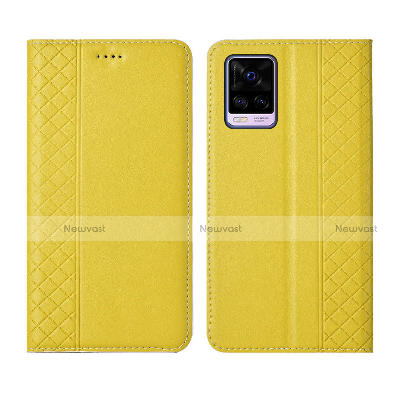 Leather Case Stands Flip Cover Holder for Vivo V20 Pro 5G Yellow