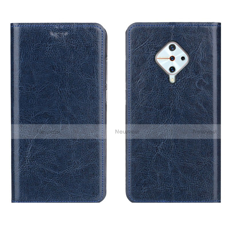 Leather Case Stands Flip Cover Holder for Vivo X50 Lite Blue