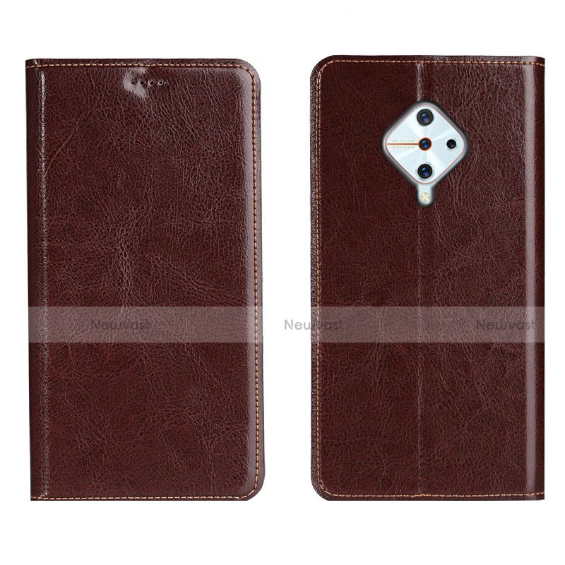 Leather Case Stands Flip Cover Holder for Vivo X50 Lite Brown