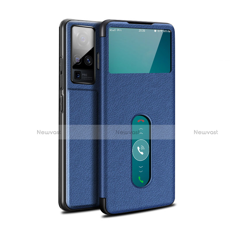 Leather Case Stands Flip Cover Holder for Vivo X50 Pro 5G Blue