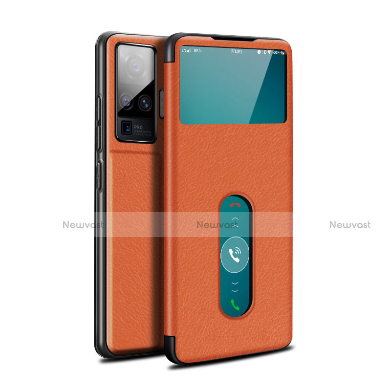 Leather Case Stands Flip Cover Holder for Vivo X50 Pro 5G Orange