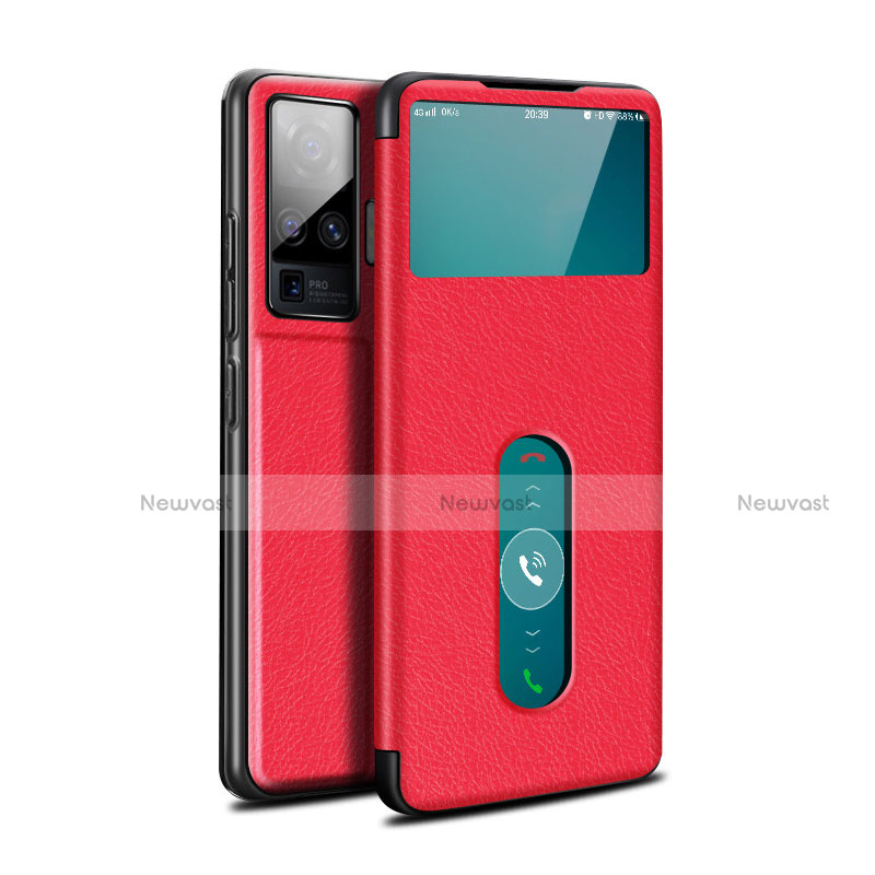 Leather Case Stands Flip Cover Holder for Vivo X50 Pro 5G Red