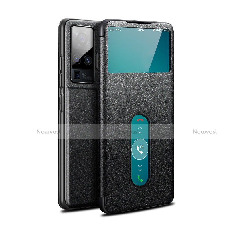 Leather Case Stands Flip Cover Holder for Vivo X51 5G Black