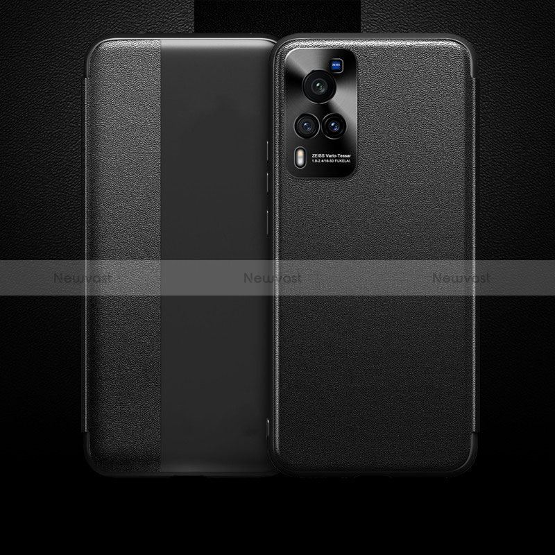 Leather Case Stands Flip Cover Holder for Vivo X60 Pro 5G Black