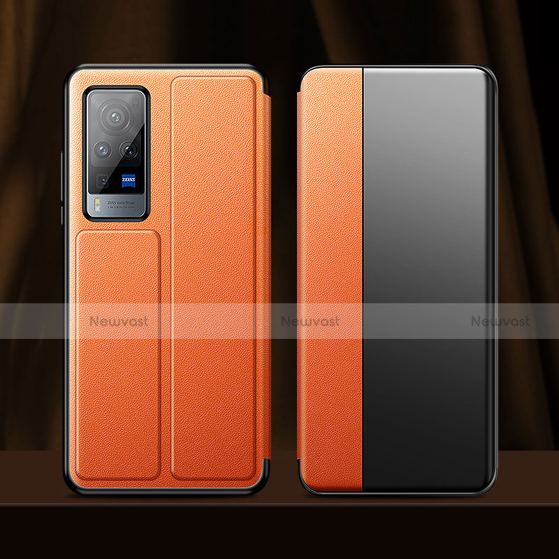 Leather Case Stands Flip Cover Holder for Vivo X60 Pro 5G Orange