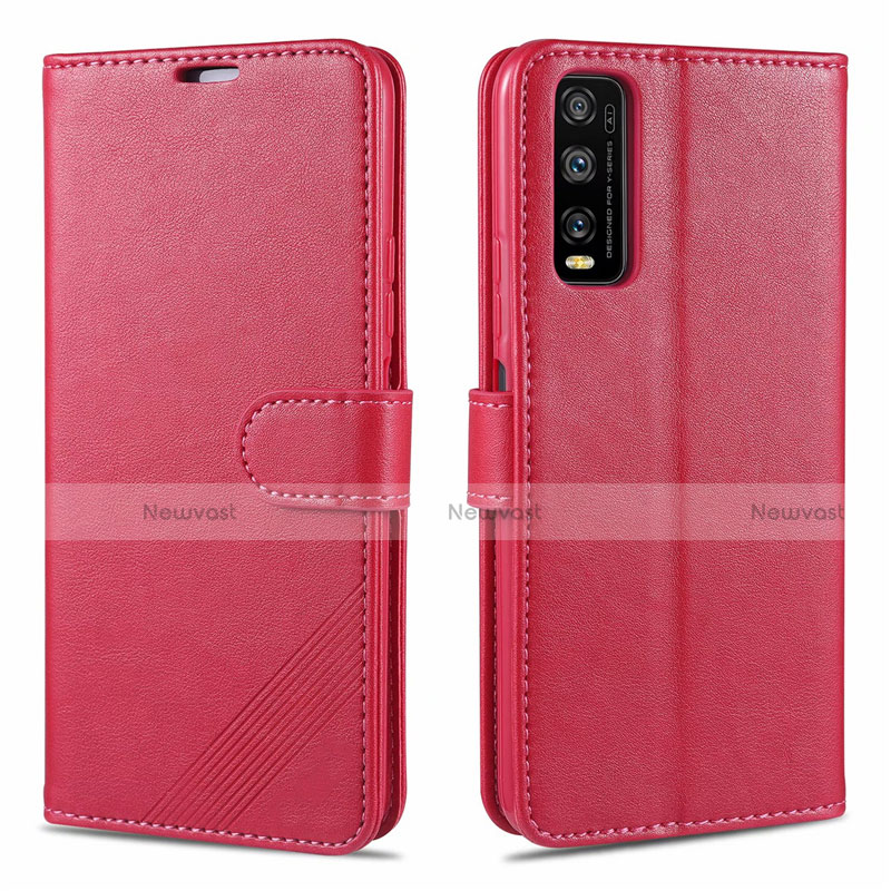 Leather Case Stands Flip Cover Holder for Vivo Y12s Red