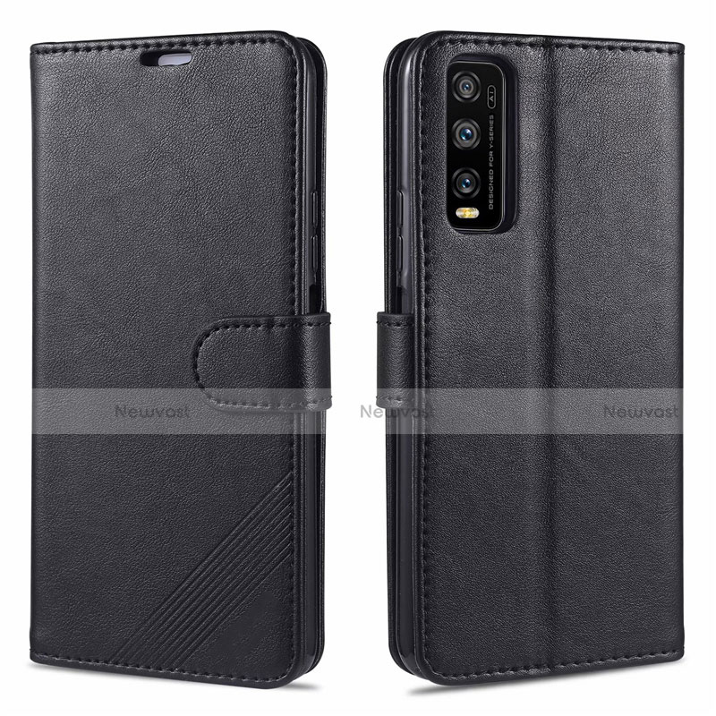 Leather Case Stands Flip Cover Holder for Vivo Y20 Black