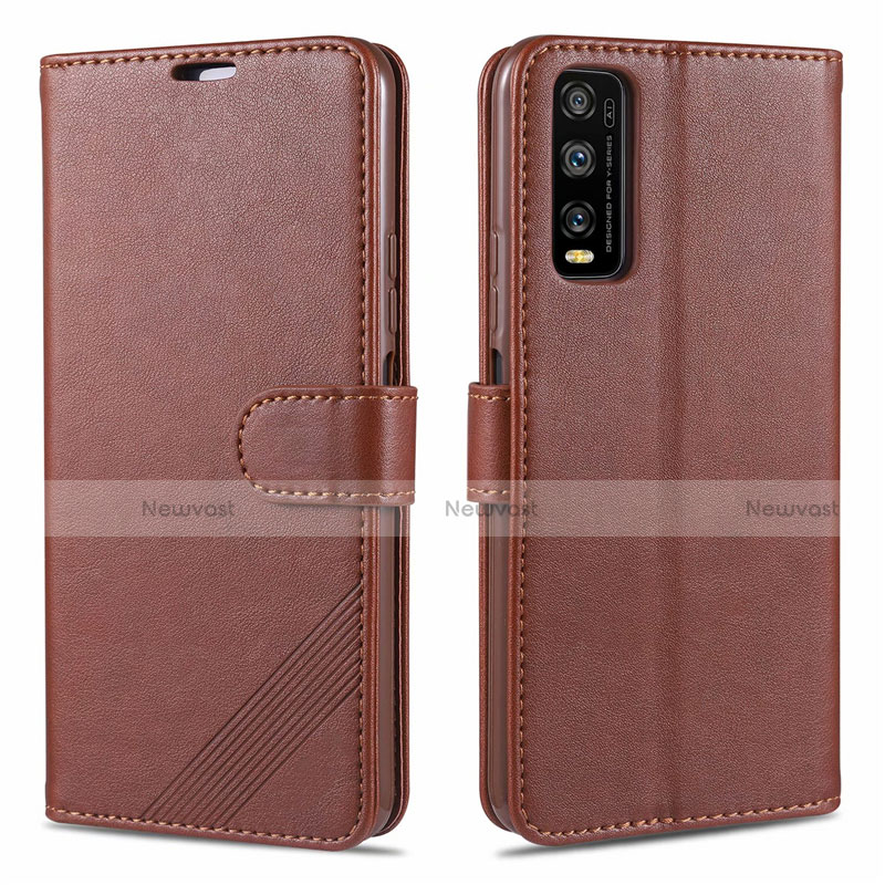 Leather Case Stands Flip Cover Holder for Vivo Y20 Brown