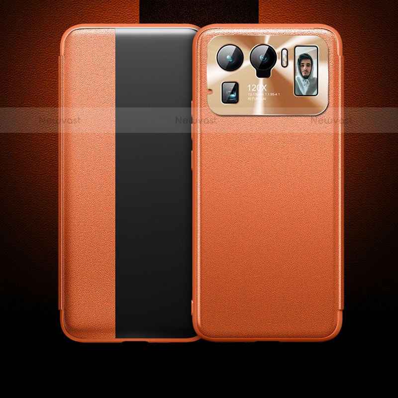 Leather Case Stands Flip Cover Holder for Xiaomi Mi 11 Ultra 5G Orange