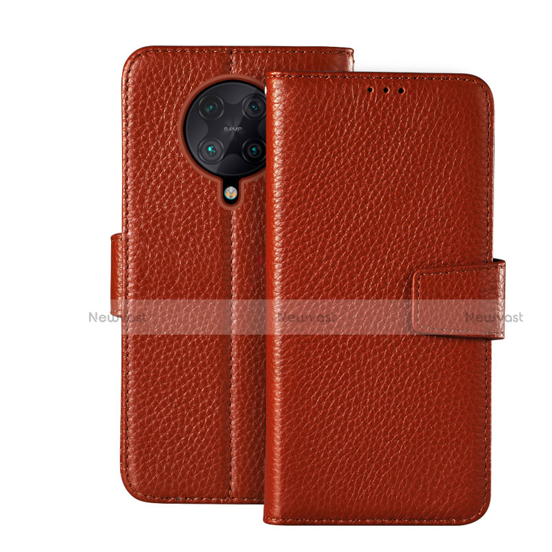 Leather Case Stands Flip Cover Holder for Xiaomi Redmi K30 Pro 5G Brown