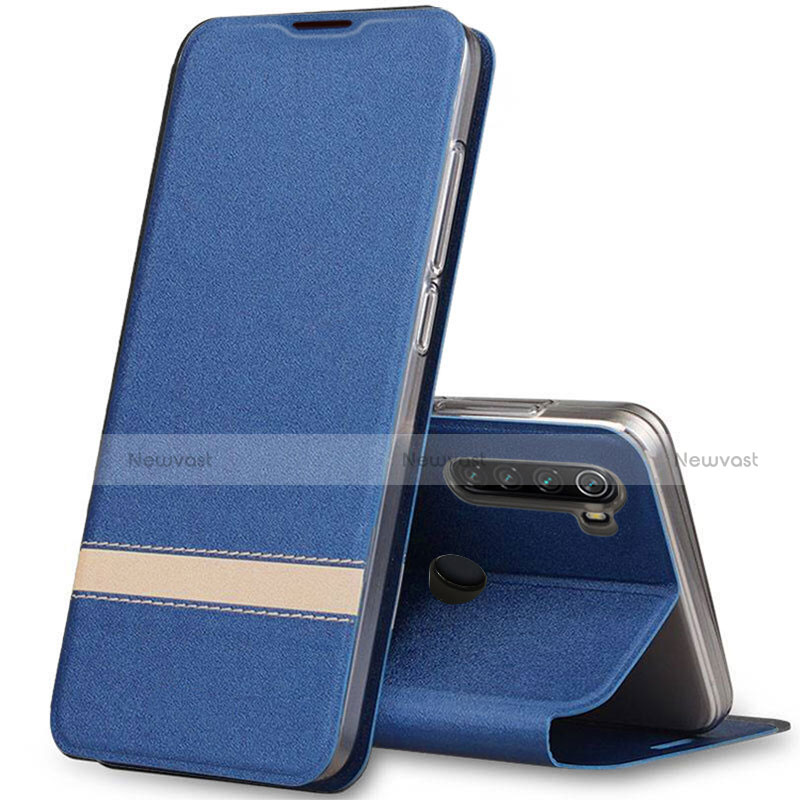 Leather Case Stands Flip Cover Holder for Xiaomi Redmi Note 8 (2021) Blue