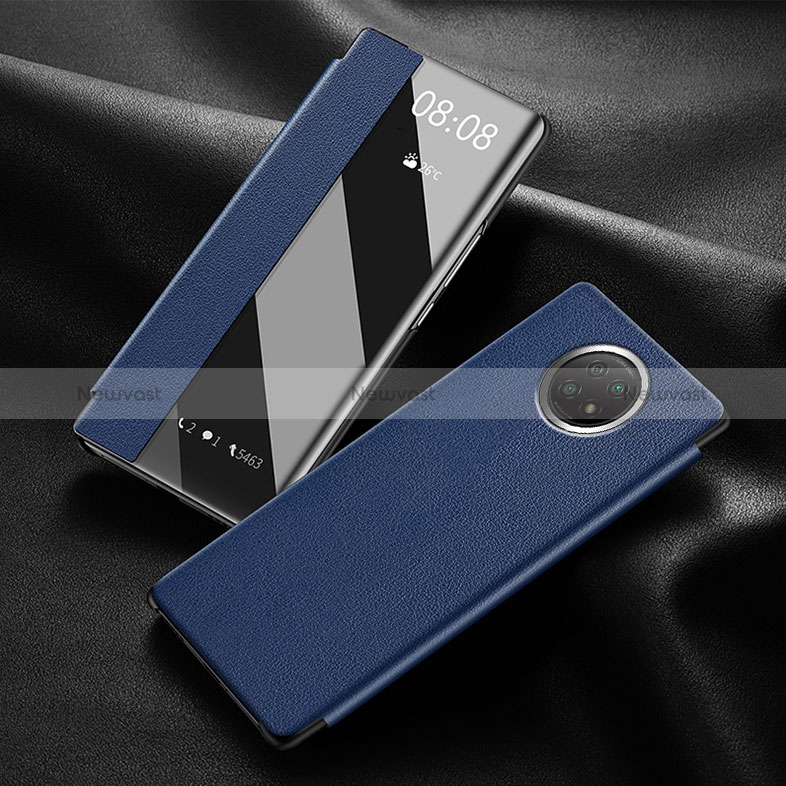 Leather Case Stands Flip Cover Holder for Xiaomi Redmi Note 9T 5G Blue
