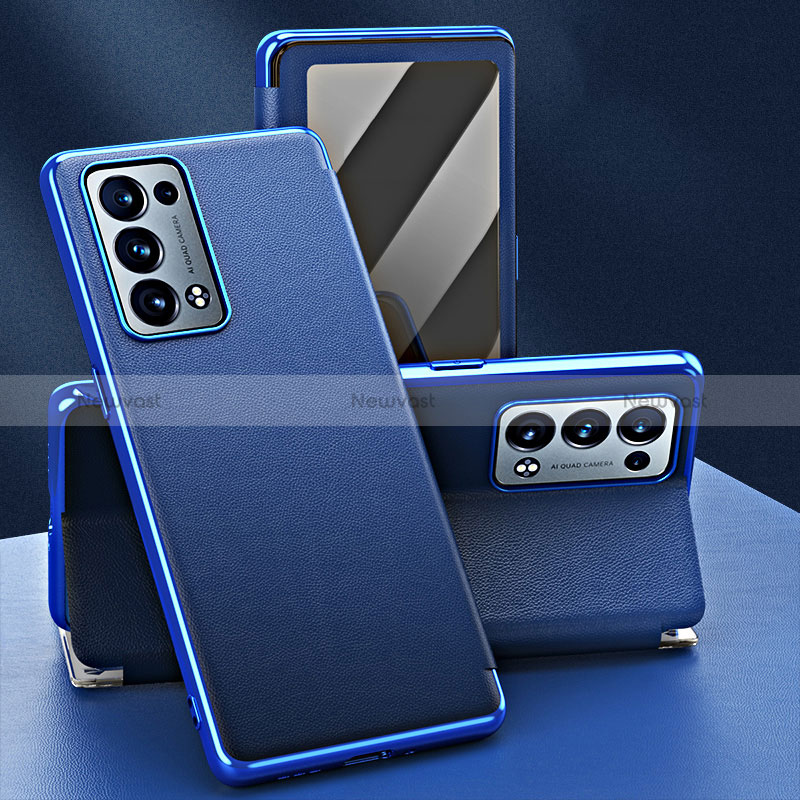 Leather Case Stands Flip Cover Holder GS1 for Oppo Reno6 Pro 5G Blue