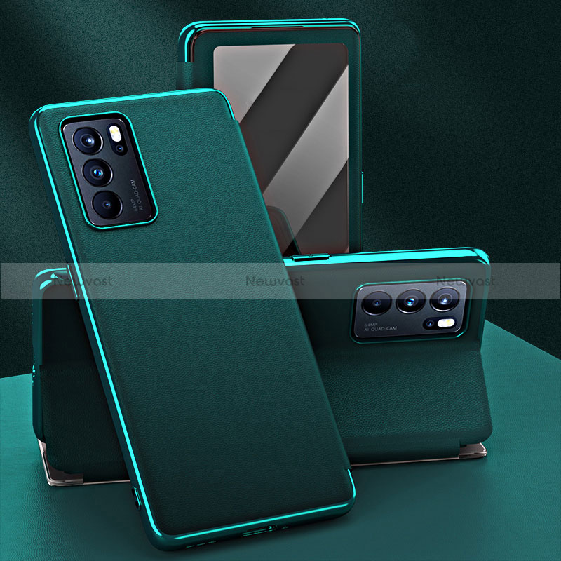 Leather Case Stands Flip Cover Holder GS1 for Oppo Reno6 Pro 5G India Green