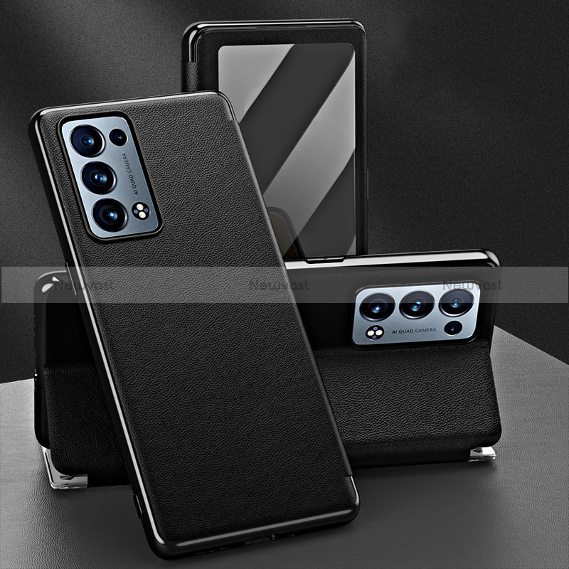 Leather Case Stands Flip Cover Holder GS1 for Oppo Reno6 Pro+ Plus 5G Black