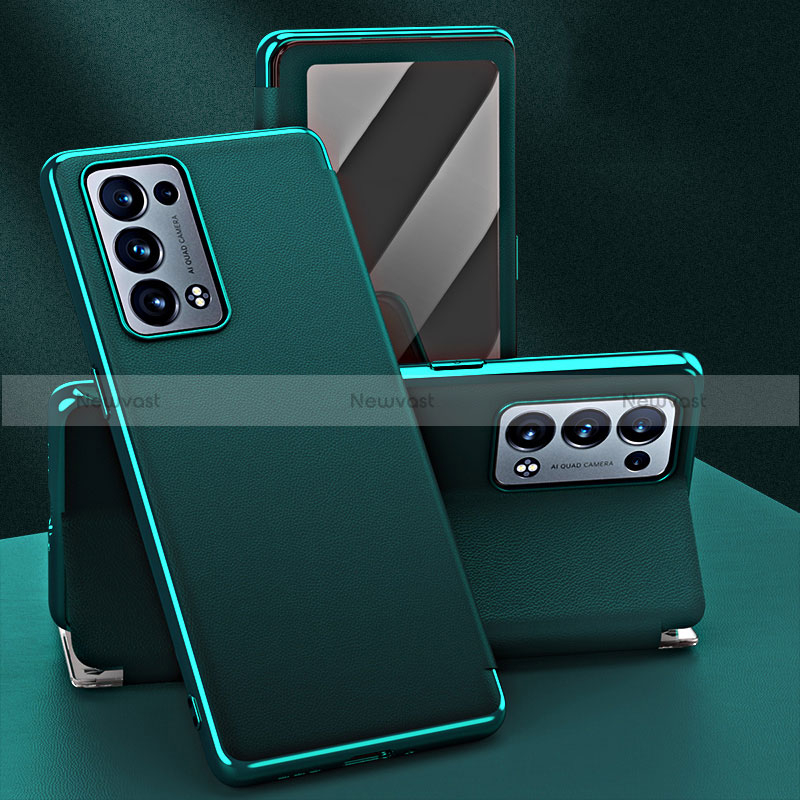 Leather Case Stands Flip Cover Holder GS1 for Oppo Reno6 Pro+ Plus 5G Green